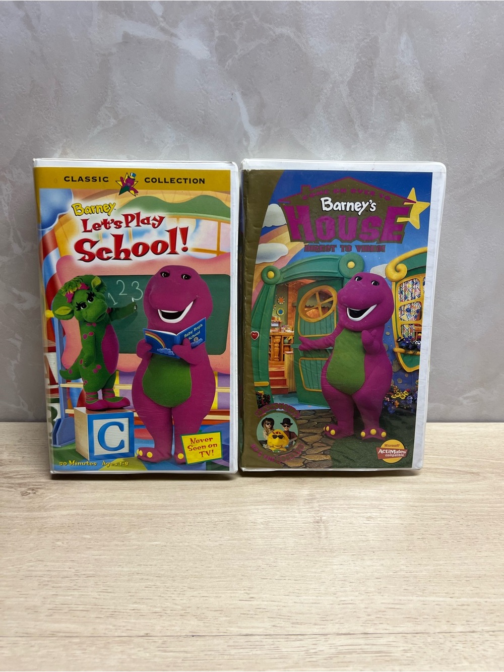 📼 Vintage Barney VHS Tape Lot – Let’s Play School! + Barney’s House